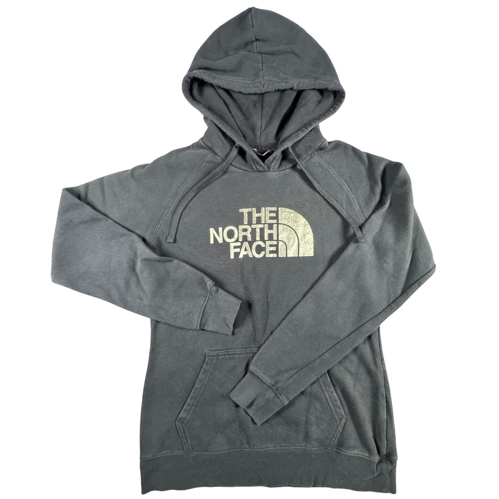 The North Face Hoodie Women Small Grey Gold Logo Pullover NF0A3VI4 Gorpcore - Picture 2 of 10